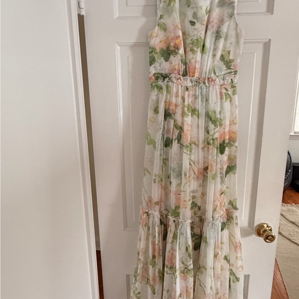 Needle & Thread White Floral Ruffle Maxi Dress with Green Accents - Picture 13 of 14